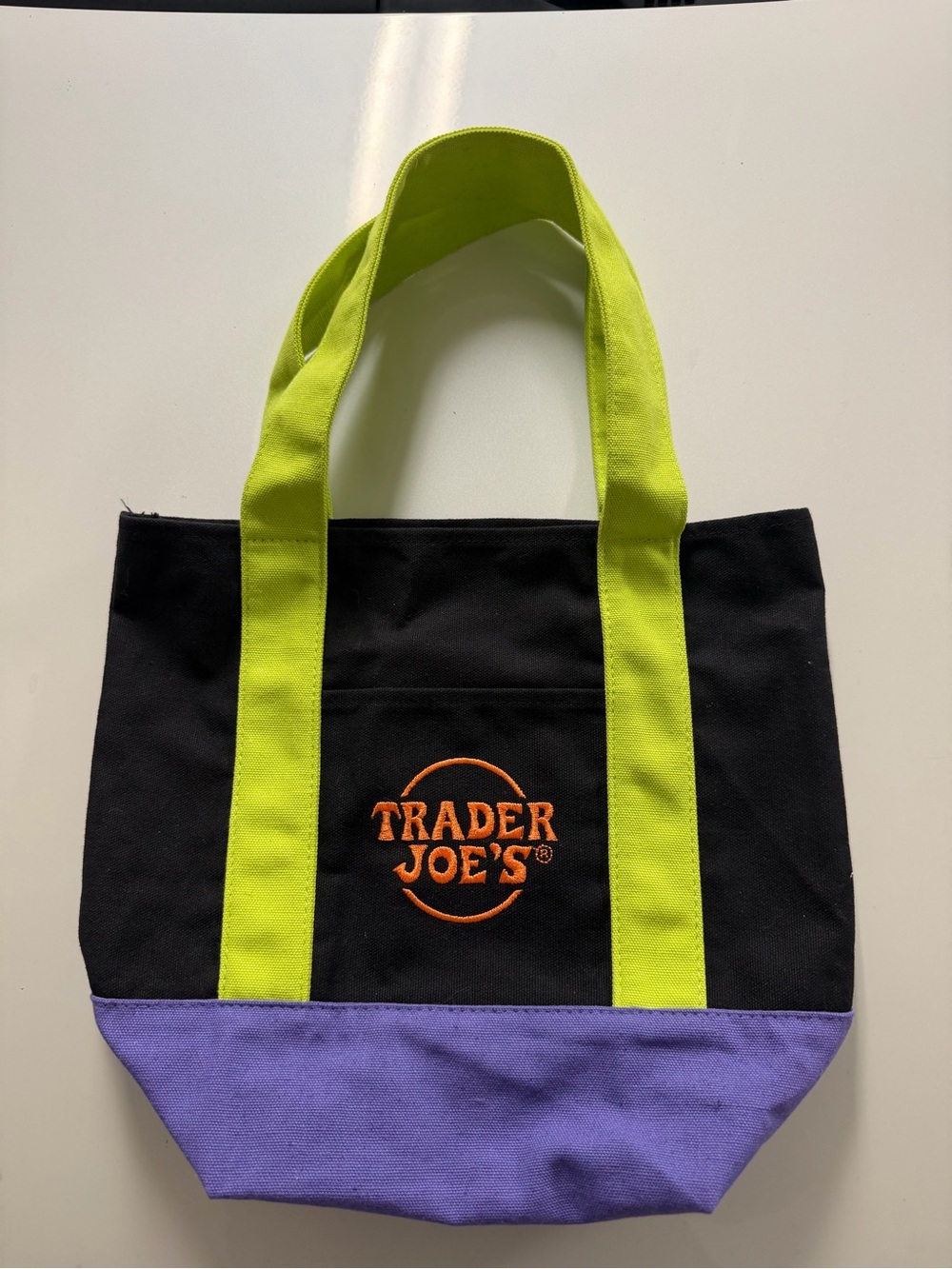 Black Canvas Tote with Lime Handles and Lavender Base